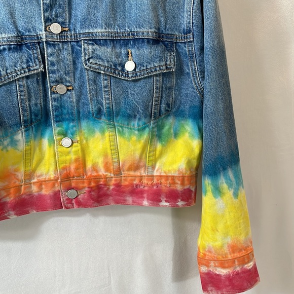 Blank NYC Denim Jean Jacket Size S Small Rainbow Colors and Cropped Look - Picture 2 of 11
